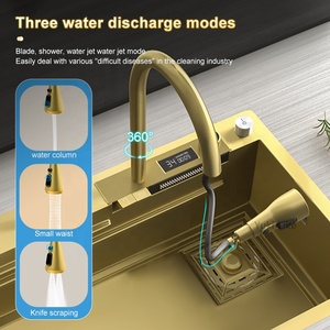 Évier de cuisine en acier inoxydable multifonctionnel à affichage numérique intelligent en or avec cascade <span class=keywords><strong>double</strong></span> <span class=keywords><strong>robinet</strong></span> pour cuisine d'hôtel - Product Image 4