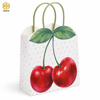 Petits sacs en papier cerise à poignée, lot de 8, bord ondulé, thème fruits, pour fête d'anniversaire, emballage personnalisé pour rouge à lèvres/bijoux/desserts cuits
