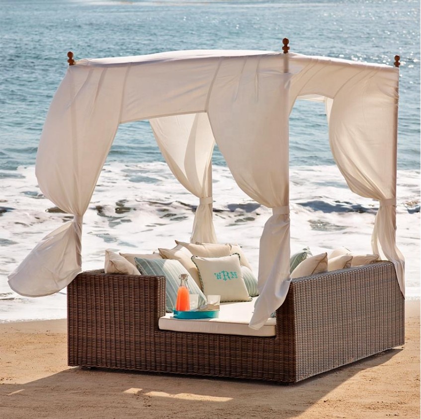 Plastic garden outdoor rattan daybed sun beach bed furniture china