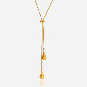 Collar con Colgante de Gota de Agua Geométrica de Acero Inoxidable con Cadena Ajustable de Varias Capas y Borla, Diseño Minimalista para Mujer - Product Image 1