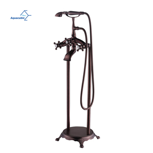 Relleno de bañera de latón con montaje en suelo de dos manijas de bronce aceitado Vintage, incluye <span class=keywords><strong>ducha</strong></span> de teléfono para bañeras con patas de garra - Product Image 1