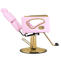 Fauteuil de Barbier Rose Instagrammable à Dossier Haut, Ergonomique, Hauteur Réglable, pour Salon de Coiffure, Luxe, Accoudoirs Dorés, Inclinable Hydraulique 360°
