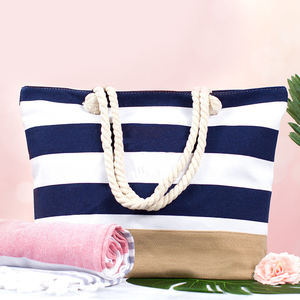 Fourre-tout en <span class=keywords><strong>toile</strong></span> personnalisé pour femmes, grande taille, imperméable, surdimensionné, à rayures, sac de plage d'été pour femmes - Product Image 4