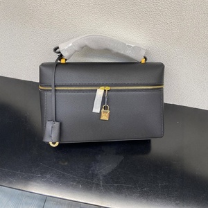 High-end Popular Model Extra Bag Genuine Leather Lunchbox Handbag Shoulder Crossbody Bag Zipper Closure LP19-27 <b>Square</b> Shape - Product Image 2