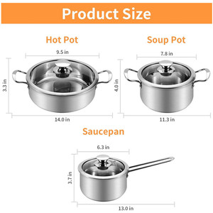 Utensilios de cocina de alta resistencia de 6 piezas, juegos de utensilios de cocina de acero inoxidable revestidos de <span class=keywords><strong>3</strong></span> capas, juego de ollas y sartenes con tapa de acero inoxidable - Product Image 3