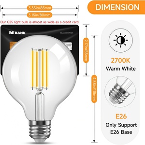 B22 AC 110V 2700K Soft Warm White Edison LED Filament <strong>Bulb</strong> B12 Glass Globe Residential Use 4W-12W Dimmable <strong>Remote</strong> <strong>Control</strong> CRI 80 - Product Image 3