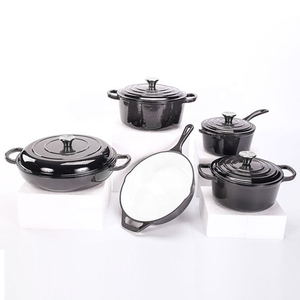 Batterie de cuisine 9 pièces en fonte émaillée antiadhésive, classique, durable, saine, compatible <span class=keywords><strong>four</strong></span>, gaz et induction, passe au lave-vaisselle, casseroles - Product Image 4