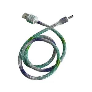 Cable de carga Usb para teléfono, Cable de transferencia de datos para diseño personalizado, colorido, arcoíris, ostentoso, Diamante de imitación, OEM