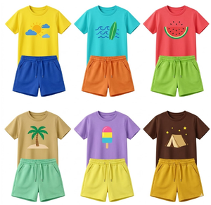 ชุดเสื้อผ้าฝ้ายฤดูร้อนสำหรับเด็ก คอกลม แขนสั้น คละสีและลายพิมพ์ 3 ไซส์ 3-6 ปี - Product Image 1