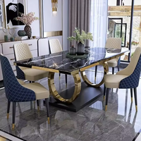 Table à manger rectangulaire en faux marbre avec acier inoxydable Bjflamingo, table à manger rectangulaire en marbre doré de luxe avec chaises