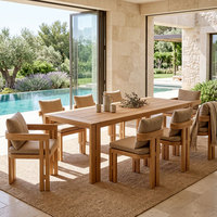 Ensemble de table et chaises de salle à manger d'extérieur en teck à lattes, résistant aux intempéries, de luxe, résistant aux UV, meubles de villa