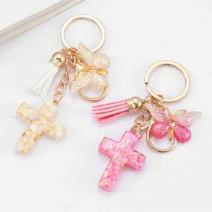 Alphabet Initial Letter Keychain Tassel Butterfly Pendant Key Ring Resin Alphabet Letter Keychains - Product Image 2
