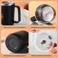 Mug à café isotherme en acier inoxydable 304 de 500 ml avec poignée et couvercle, double paroi sous vide, gobelet de voyage portable pour boissons chaudes et froides