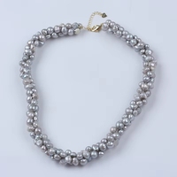 Ensemble collier et bracelet en perles de style baroque couleur gris, bijoux fantaisie en gros, chaîne en argent 925 plaqué or