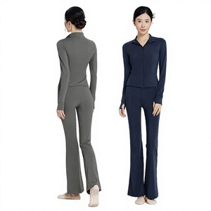 Women Yoga Set Full Zip Jacket <b>Flare</b> <b>Leggings</b> Activewear Fitness Outfit - Product Image 4