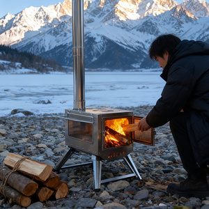 Poêle à bois pliable pour tente de camping, poêles de tente avec cheminée pour la pêche en hiver, poêles de tente portables - Product Image 2