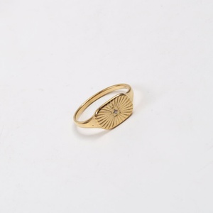 Fashion Trendy Engrave Stainless Steel North Star <b>Ring</b> Gold Plated Oval Shape CZ <b>Crystal</b> starburst <b>Ring</b> - Product Image 1