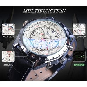 Reloj Mecánico Automático de Gran Venta JARAGAR GMT212 para Hombre, Estilo Piloto con Correa de Cuero, Deportivo con 3 Subesferas, Reloj Hombre - Product Image 3