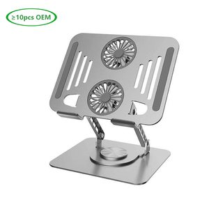 Pour Tablettes PC Ordinateur Portable Support de Table Pliant Portable à Rotation 360° pour Ordinateur Portable Réglable avec Deux Ventilateurs de Dissipation de Chaleur - Product Image 1