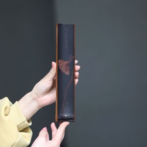 Hand Carved Bamboo Incense Holder With Lotus Design Chinese Style Religious Use Red Bamboo Handle - Product Image 3