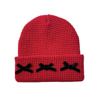 Bonnet tricoté de haute qualité en gros, bonnet d'hiver chaud en maille gaufrée avec nœud, bonnet de ski décontracté, bonnets vierges personnalisables avec logo