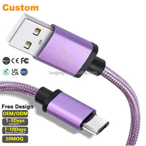 Cable Micro USB Trenzado de Nailon LUNG KAY, Cable de Sincronización de Datos de Carga Rápida para Teléfonos Android, 50MOQ, Logotipo Personalizado para Micro USB de Computadora - Product Image 1