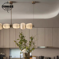 Lustres en marbre naturel linéaire à 6 têtes, luminaire suspendu LED de luxe pour salon, lustre en albâtre design
