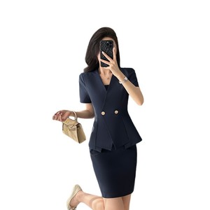 Women's Short Sleeve Suit <b>Set</b> Gray V Neck Formal Wear Summer Breathable <b>Office</b> Workwear - Product Image 5