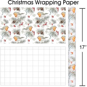 Maypluss Christmas <b>Wrapping</b> <b>Paper</b> 17 In X 33 Ft Watercolor Bird Pinecone Design Eco Friendly Gift Wrap For Holiday Craft - Product Image 4