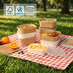Bol à salade en papier biodégradable avec revêtement aqueux, emballage alimentaire en kraft, conteneur écologique pour salade de fruits, boîte à emporter - Product Image 1