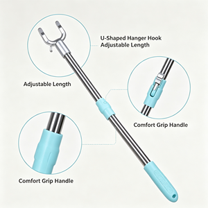 Perche télescopique en acier inoxydable de 140 cm <span class=keywords><strong>pour</strong></span> vêtements, portable, durable, <span class=keywords><strong>à</strong></span> grande portée, <span class=keywords><strong>pour</strong></span> la lessive <span class=keywords><strong>à</strong></span> domicile - Product Image 2
