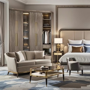 Set di Mobili per Camera d'Albergo in Legno dal Design Moderno con Pannelli Personalizzabili in Dimensioni e Colori per Appartamenti e <span class=keywords><strong>Hotel</strong></span> - Product Image 1