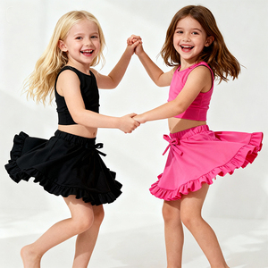 طقم ملابس يوجا للأطفال عالي الجودة بلون موحد وحجم كبير مع طباعة مخصصة، ملابس رياضية عصرية للفتيات - Product Image 1