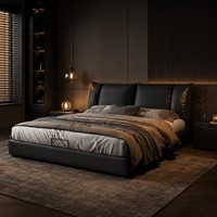 Cadre de lit King Size de luxe avec tête de lit en similicuir noir pour chambres à coucher (vente au détail)