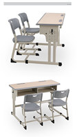 Ensemble de bureau et chaise scolaire robuste avec pieds renforcés et surface résistante aux rayures, bureau et chaise connectés à deux places