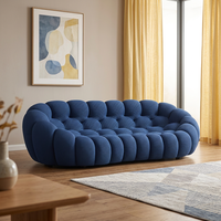 Ensemble de canapés modulaires incurvés en forme de bulle, design moderne, tissu tissé bleu royal, rembourrage en mousse