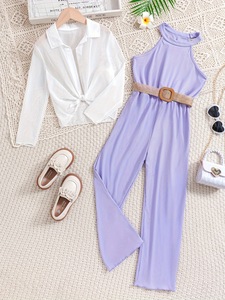 Tuta Casual alla moda per bambini Set tuta primavera estate collo all'americana Jumpsuit due pezzi <span class=keywords><strong>abbigliamento</strong></span> da ragazza - Product Image 6