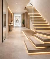 Escalier flottant en bois à plateaux cantilever pour économiser de l'espace
