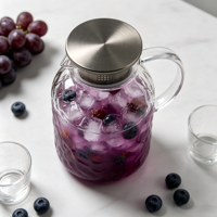 Carafe à eau moderne en verre borosilicate martelé avec couvercle filtrant, 1800 ml, grande capacité, résistante à la chaleur, pour boissons froides à la maison ou en extérieur