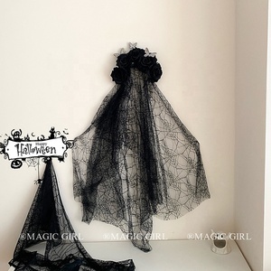 Serre-tête Voile Papillon Noir Rose Gothique avec Strass pour Femme, Accessoire Cheveux Halloween Fille, Coiffe Fée Sombre en Soie - Product Image 3