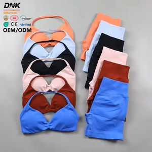 Rüschen Nahtloses Yoga Set Frauen Sportswear Impact Gym Shorts Riemchen Sport BH 2-teiliges Set Halfter Workout Kleidung Fitness Anzug - Product Image 1