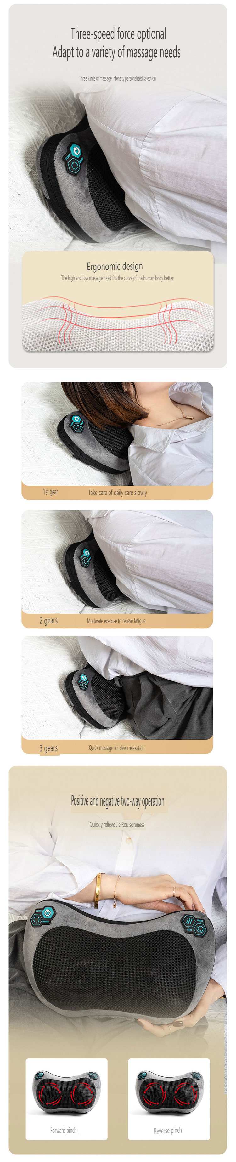 Electric Intelligent Massager Kneading Finger Pressure Shiatsu Neck Waist Back Massage Pillow With Heating Function