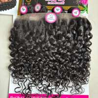 KEMY HAIR Lot de mèches de cheveux humains mélangés en gros, Perruques frontales en dentelle HD 13*4, Perruques de cheveux humains mélangés bouclés Pixie Kinky pour femmes noires