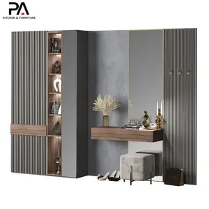 PA luxury hallway furniture modern mirror design wooden storage shoe rack cabinet