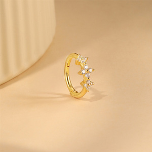 AE093 Boucles d'oreilles créoles tendance en argent sterling S925, motif étoile et trèfle à quatre feuilles, pour femme, cadeaux d'anniversaire, usage <span class=keywords><strong>quotidien</strong></span> - Product Image 2
