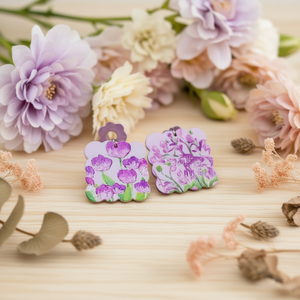 Orecchini pendenti in legno floreale viola, 12 pezzi, per donna, accessorio di gioielleria alla moda - Product Image 2