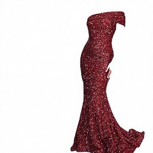 Robe de soirée de cocktail élégante sur mesure à taille empire pour femme, à une épaule, avec paillettes, traîne, robe de bal - Product Image 3