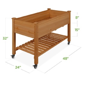 Jardinière mobile surélevée en <span class=keywords><strong>bois</strong></span> naturel avec roues verrouillables - Product Image 6