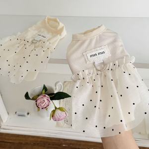 Chaleco refrescante de verano para perros, falda fina de seda helada con lunares beige, ideal para mascotas, gatos, Bichón y Teddy Bears. - Product Image 2