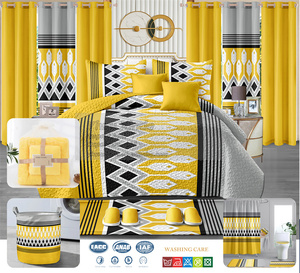 Sang Trọng Bộ Sưu Tập Bộ Sưu Tập Màu Vàng Trải Giường Chăn Đặt 24 Miếng Vua Kích Thước Phòng Ngủ Bộ Đồ Giường Tấm Với Phù Hợp Với Rèm Cửa 24 Pcs - Product Image 1